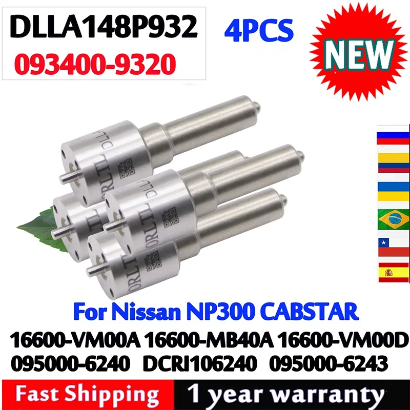 4 قطعة DLLA148P932 حاقن الوقود فوهة 093400-9320 لنيسان095000-6240 16600-VM00A 16600-MB40A 16600-VM00D DCRI106240 6243