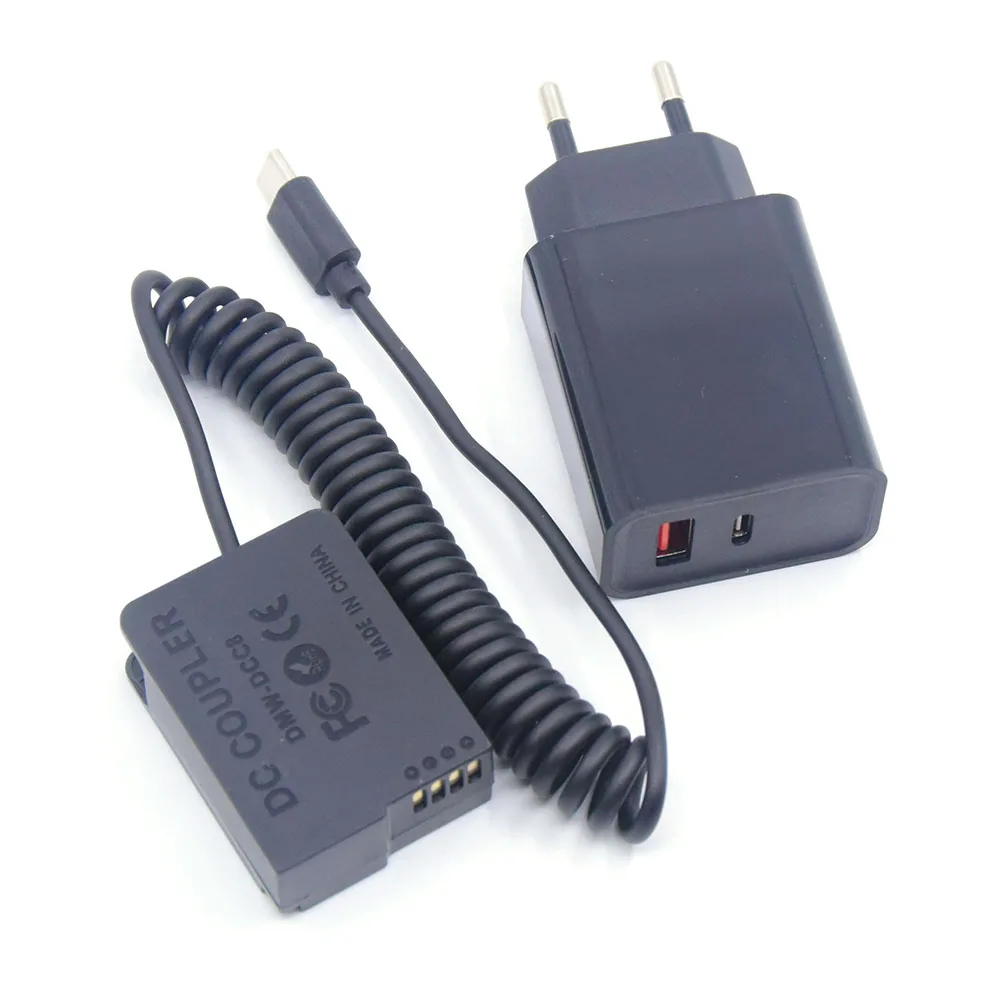 

PD Fast Charger Type C Spring Power Cable to DMW-BLC12 Dummy Battery DMW-DCC8 DC Coupler for Panasonic DC-G90 G91 G95 G99 Camera