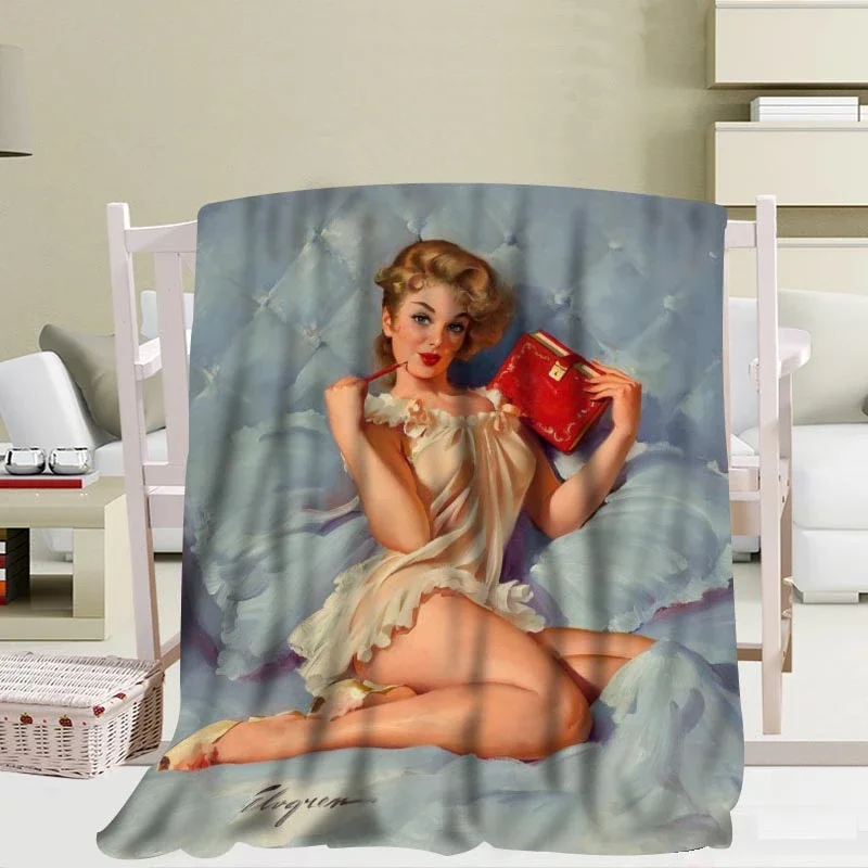 Pin Up America Retro Sexy Girl Blanket Queen Size Full Size Sofa Couch Bed Flannel Throw Blanket,girls Women Adult Warm Blankets