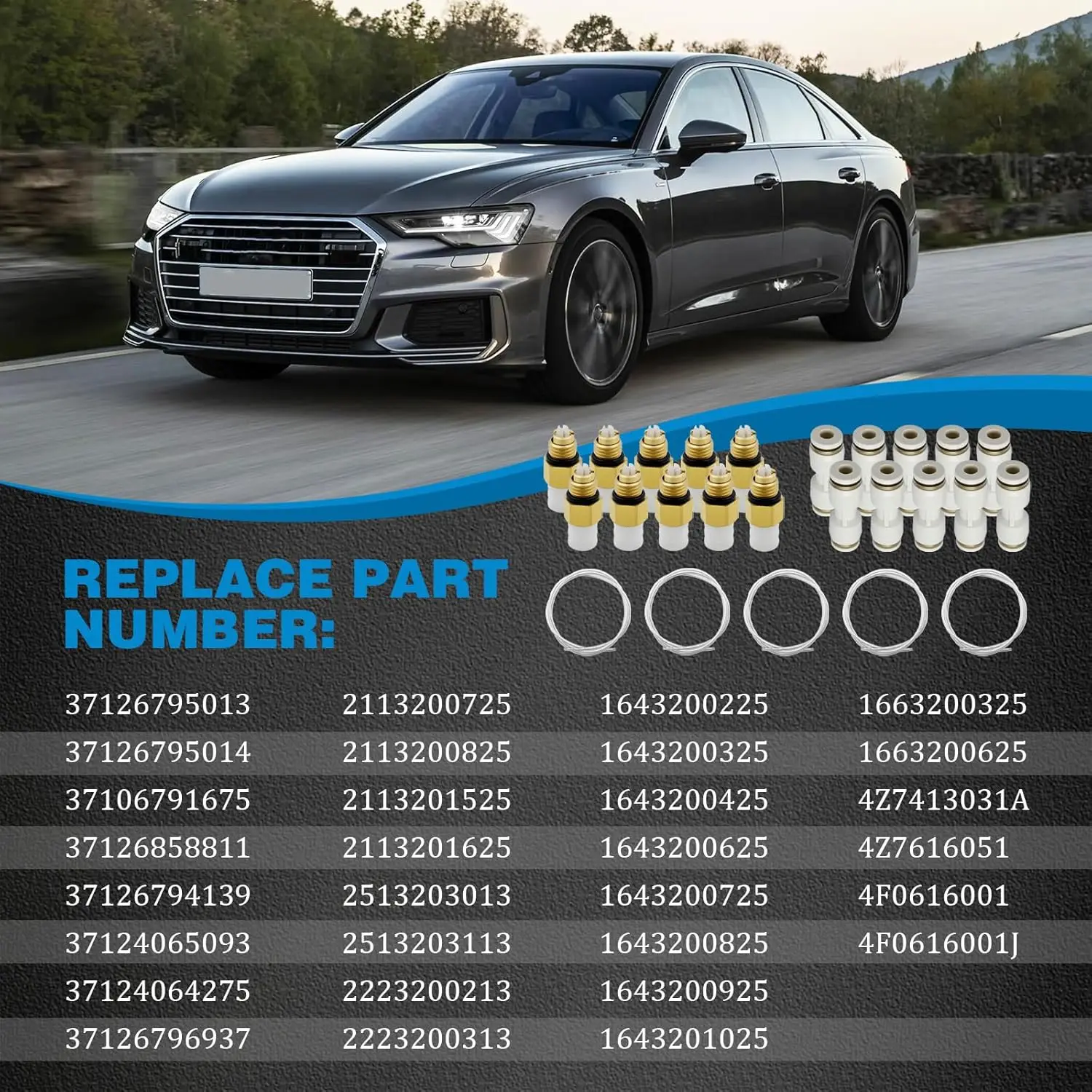 10Pack M8 Valve Suspension Fittings with 10Pcs Straight Connectors with 5M Air Line Hose Fits for Mer-cedes-Be-nz W164 W251 W164 W212 W211 W220 W221 Replace