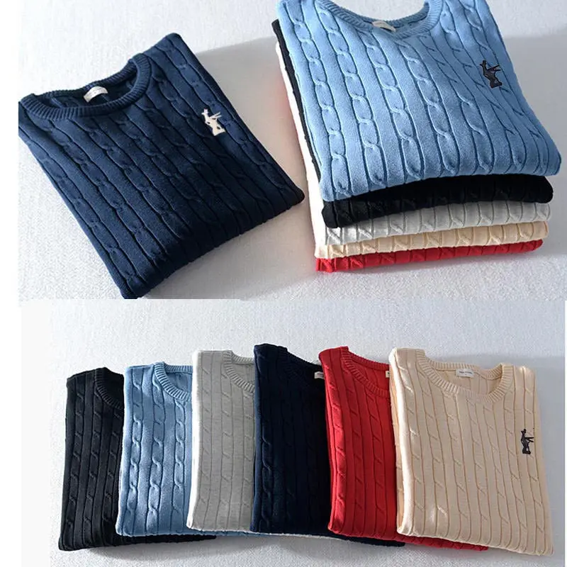 High Quality Mens 100% Cotton Sweaters Pullovers Long Sleeve Knitted Outerwear Casual Clothes Fashion Slim Male Deer-Logo Tops