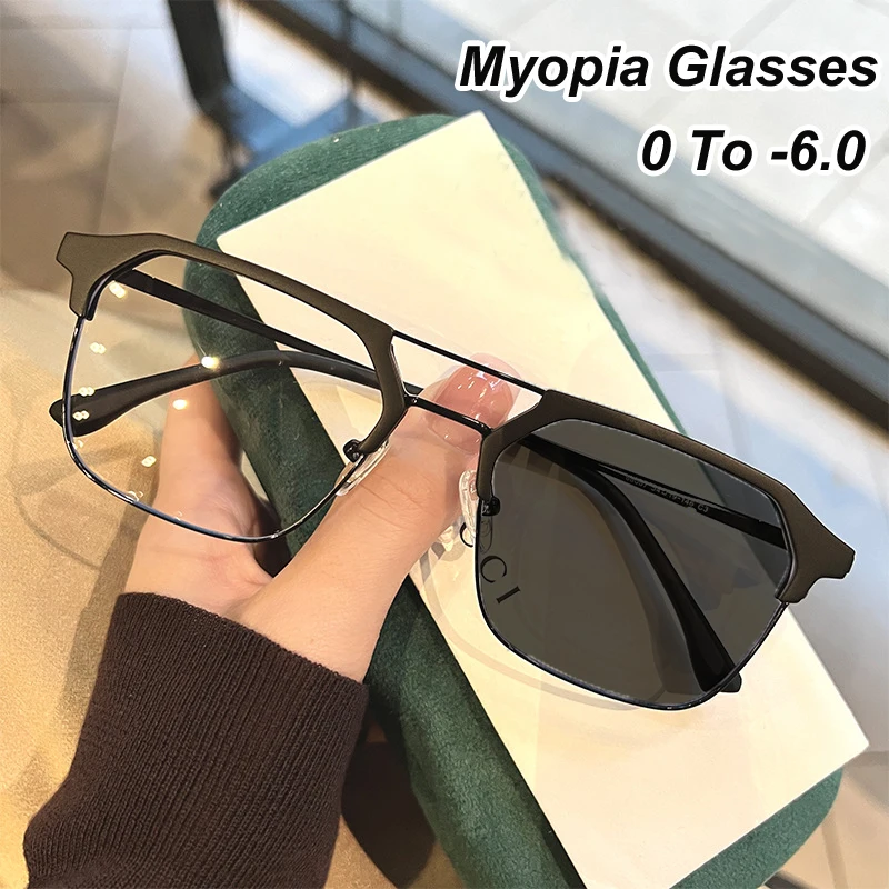 

Photochromic Myopia Glasses Luxury Double Beam Short-sight Sunglasses Unisex Men Women Nearsighted Eyewear Diopter 0 To -6.0