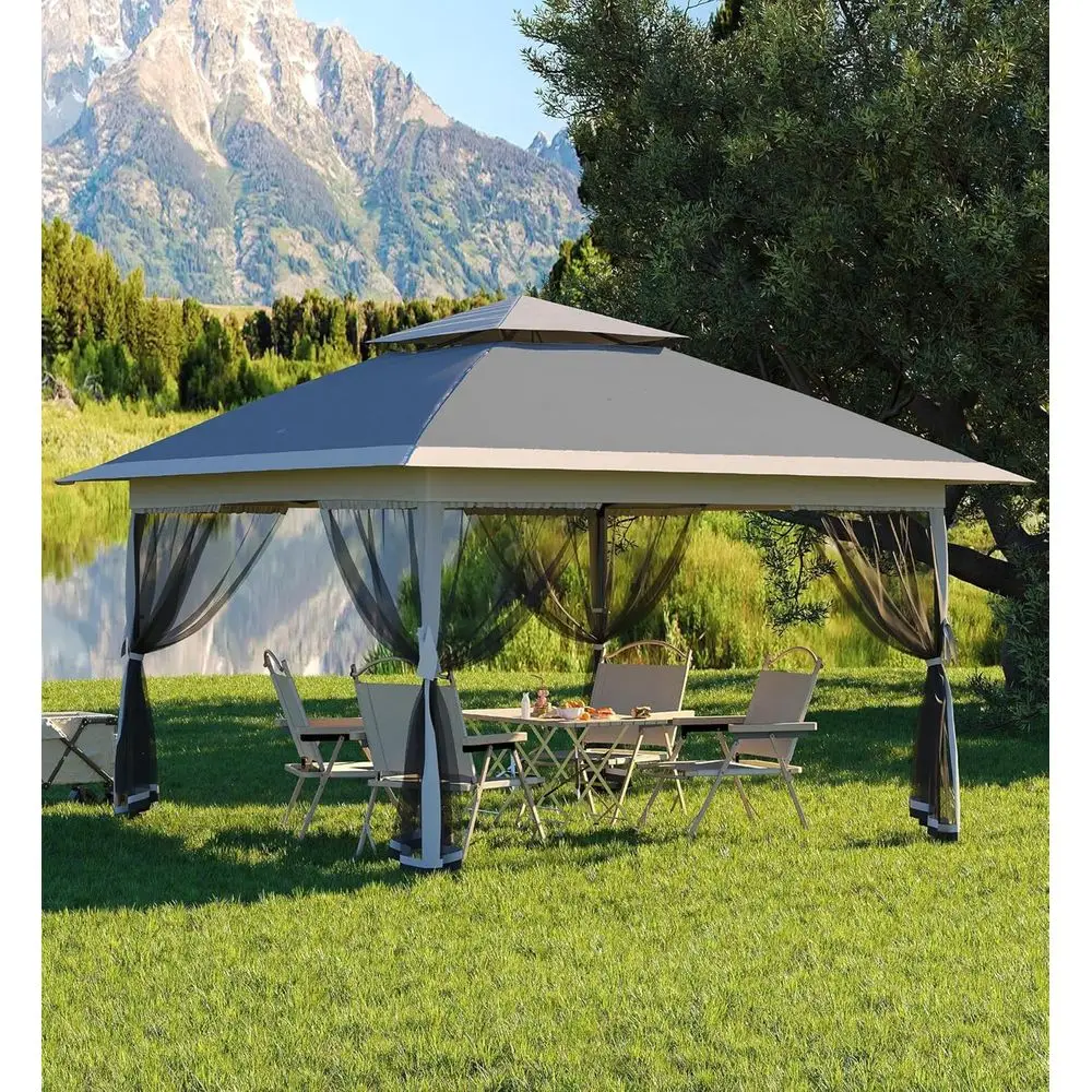 Pop Up Gazebo, Outdoor Canopy Tent with Mosquito Netting, Heavy Duty Party Tent Shelter with Waterproof and Ultraviolet Double R