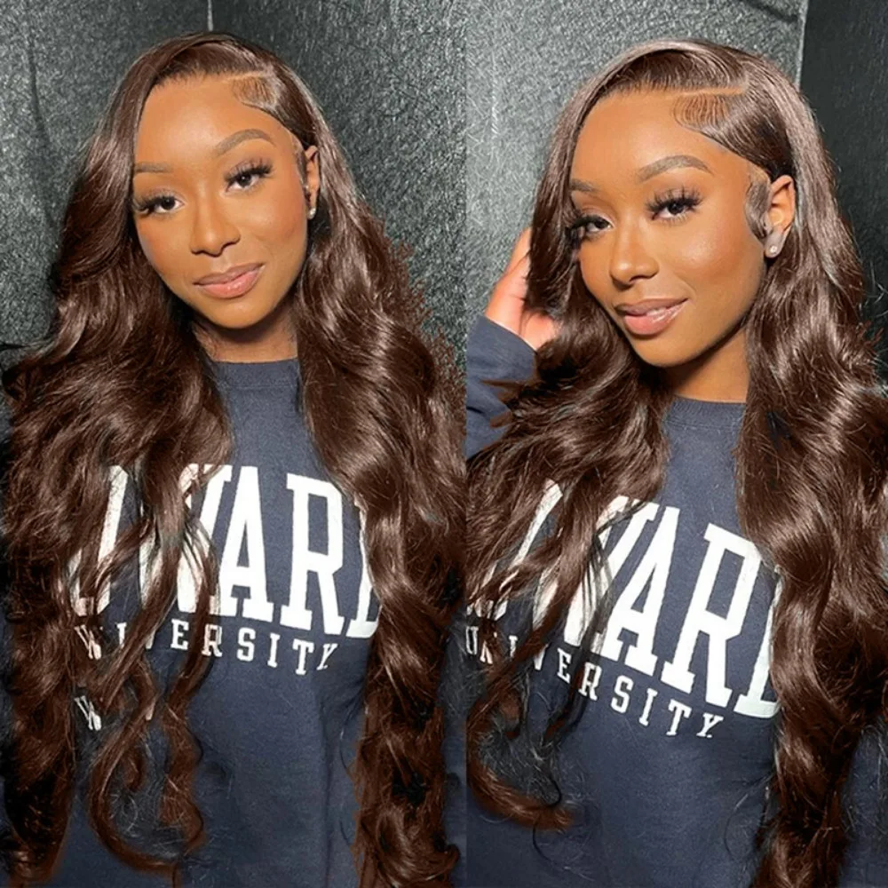 

Body Wave Chocolate Brown 13x6 HD Lace Front Wig Human Hair Brazilian 13x4 Transparent Lace Frontal Wigs Pre Plucked for Women