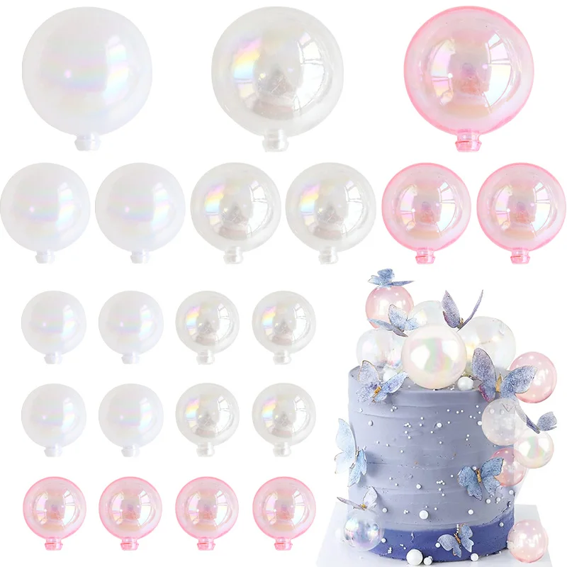 

10Pcs Clear Bubble Balls Cake Topper Pearl Shape Cupcake Toppers Kids Girls Mermaid Birthday Decoration Unicorn Party Supplies