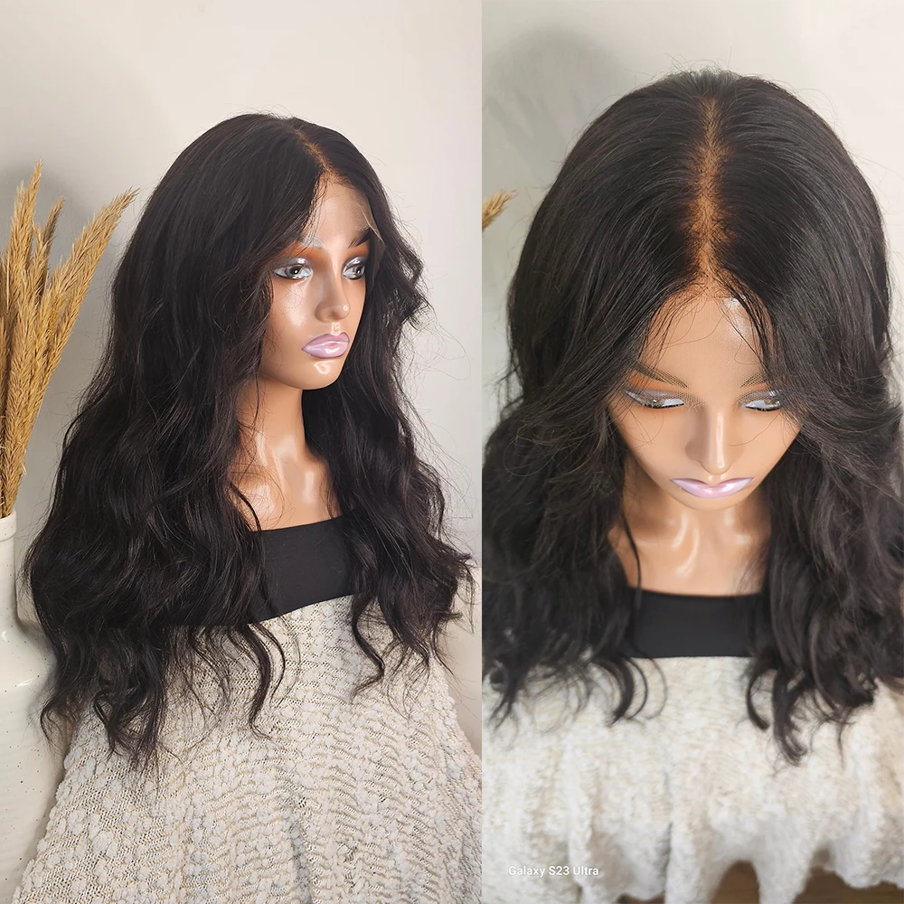 100% High Quality Human Hair Full Lace Wig Natural Black Wavy Lace Front Wig Glueless 13x6 180% Ready to Wear Bleached Knots