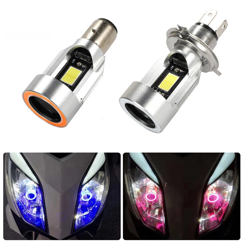 1Pc Angel Eye 30W H4 LED Motorcycle Headlight Ba20d HS1 H6 Scooter Motorbike Headlamp Light Bulb DRL Accessories 12V-80V