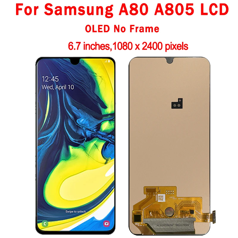 Super AMOLED For Samsung  A80 A805 A805F LCD display Touch Screen Digitizer Assembly with Fingerprint For Samsung A90 LCD