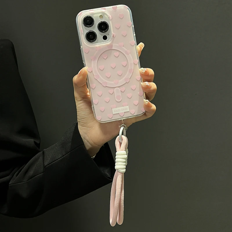 

Full Screen Pink Love Magnetic Attraction for Apple 15promax Phone Case iphone14/13promax 15pro 14 Creative 15 Crossbody