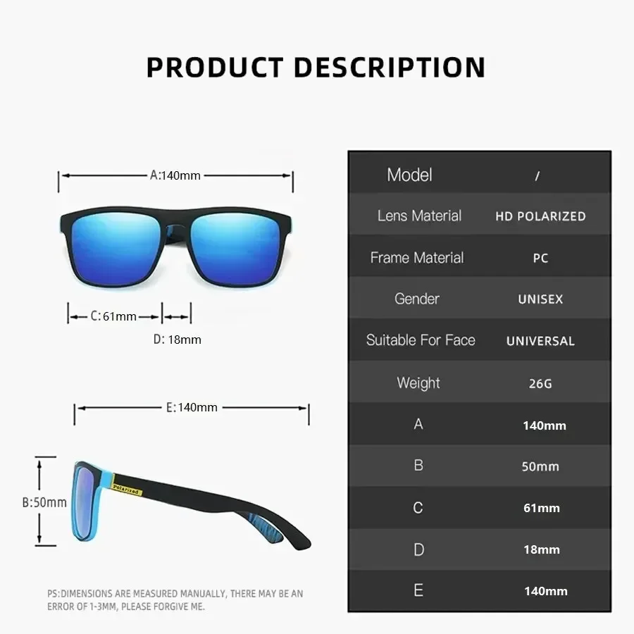 Classic Square Vintage Sport Polarized Sunglasses For Men Women Luxury Brand Designer Sun Glasses Driving Fishing UV400 Eyewear