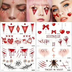 8 Sheets Halloween Face Tattoo Stickers For Women Makeup Party Temporary Tattoos Water Transfer Masquerade Festivals Fake Tattoo