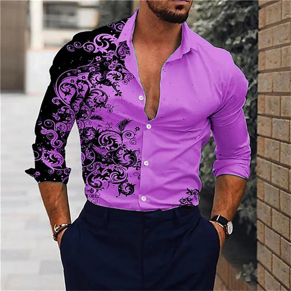 3D Printing Classic Fashion Pattern 8-color Long-sleeved Shirt Men Street Personality Lapel Button-down Shirt Spring Autumn Top