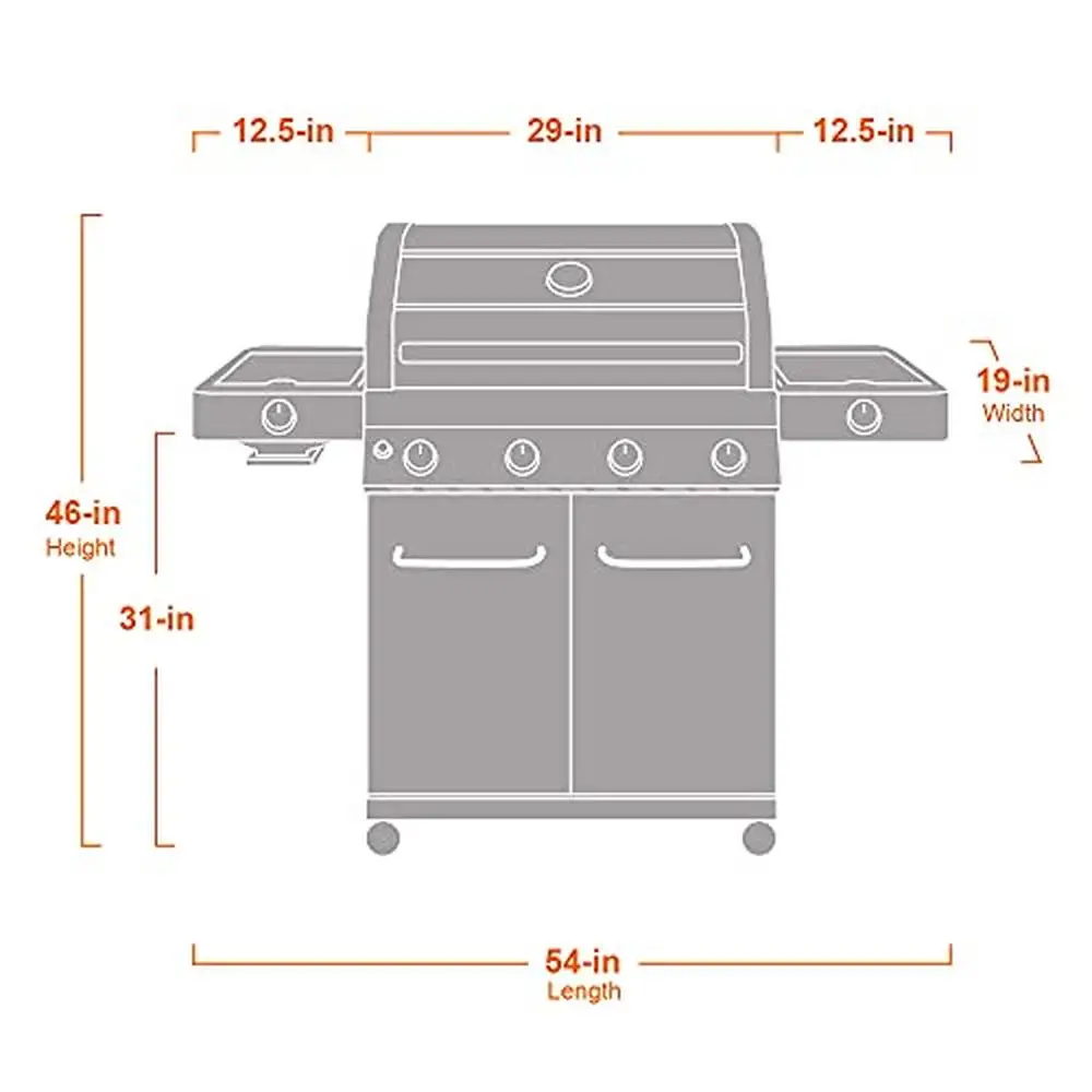 Propane Gas Grill Stainless Steel 4-Burner Clearview Lid Infrared Knob Lights 72,000 BTU