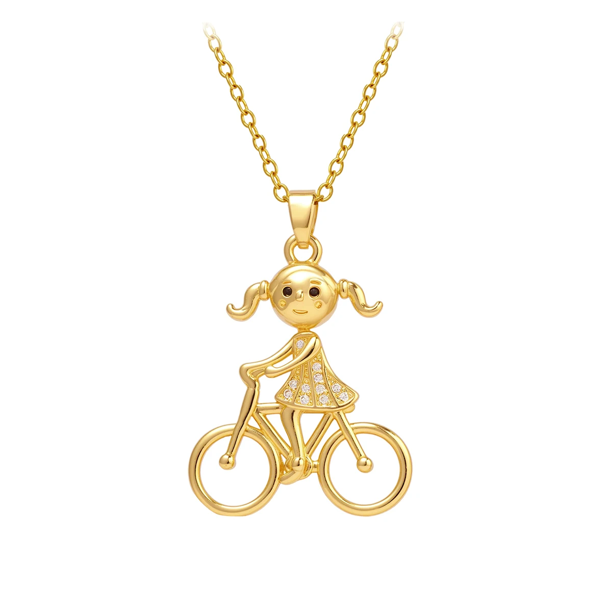 ステンレススチール製金メッキ自転車ペンダントネックレス、女性用、ファッションジュエリー、誕生日プレゼント 1