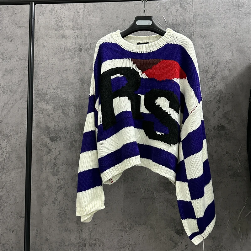 Black RAF SIMONS Sweater For Men Women Letter R Oversize Bat Shirt Knit Sweatshirts