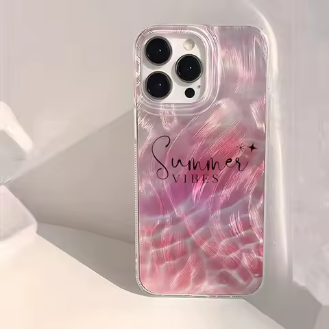 Summer Fresh Pink Water Wave Printed Case for Samsung Galaxy A55 A54 A15 A35S25 S24 S23 S22 Ultra S21 FE S20 Glossy Back Cover