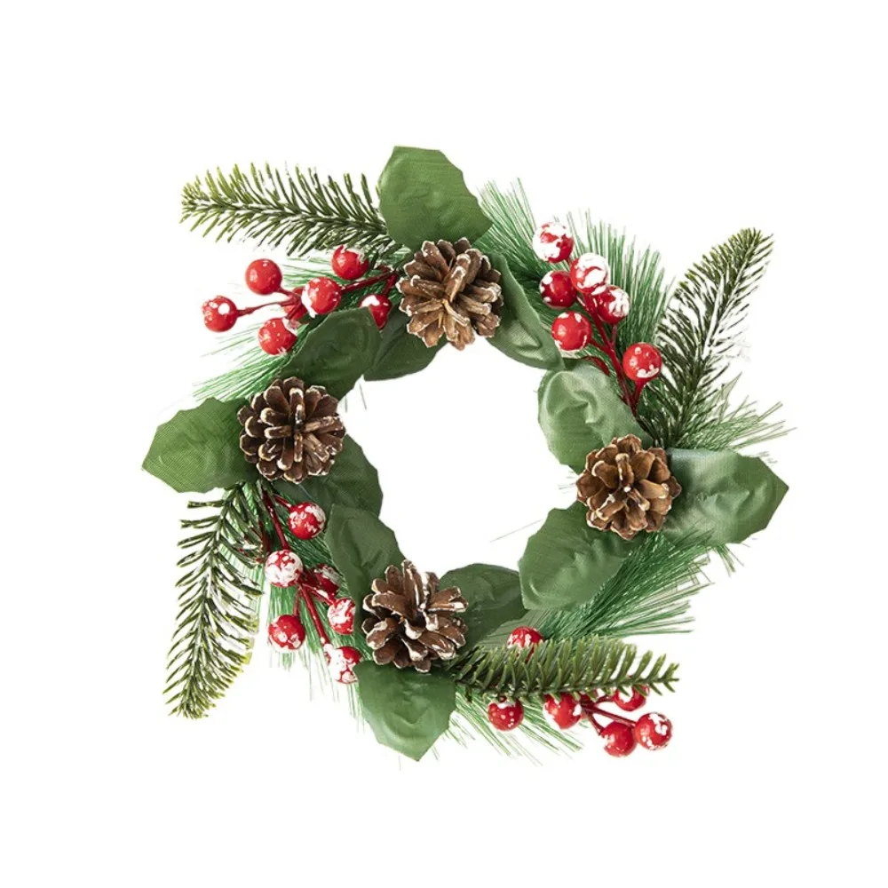 

Artificial Flower Mini Christmas Wreath Green Leaf Pinecone Christmas Garland Wall Ornaments Candlestick Wreath Christmas Decor