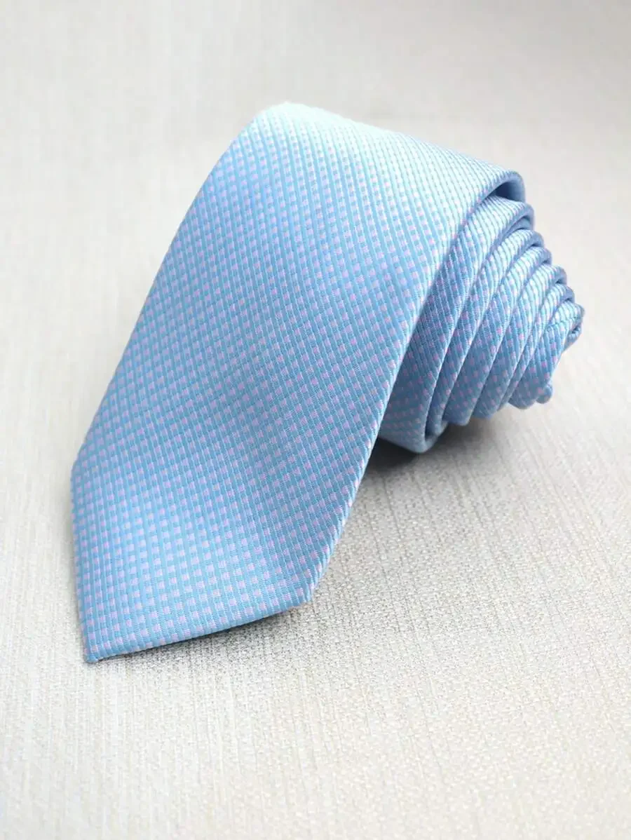 

Unisex Light Blue Pink Grid Pattern Neck Tie For Business Casual Streetwear