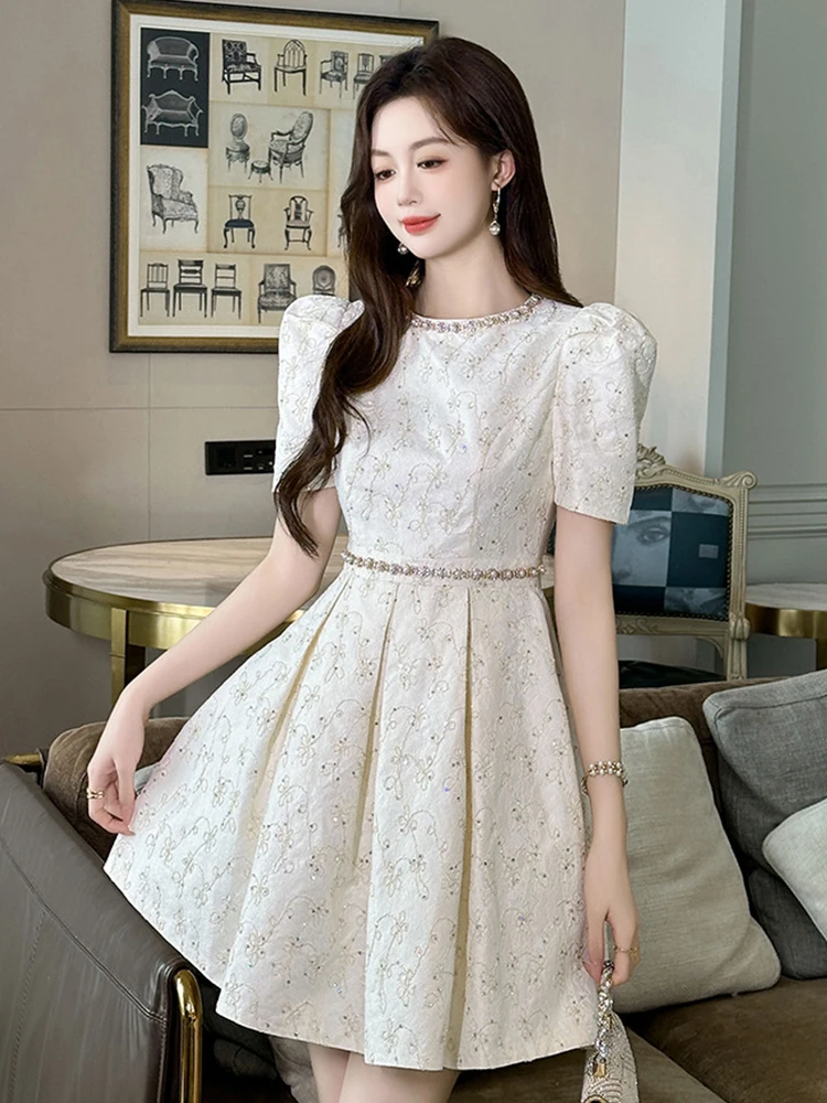 Lovely Princess Dress Women Retro Cute Bubble Sleeve Pleated Ball Gown Lady Birthday Party Vestidos Banquet Luxury Clothing