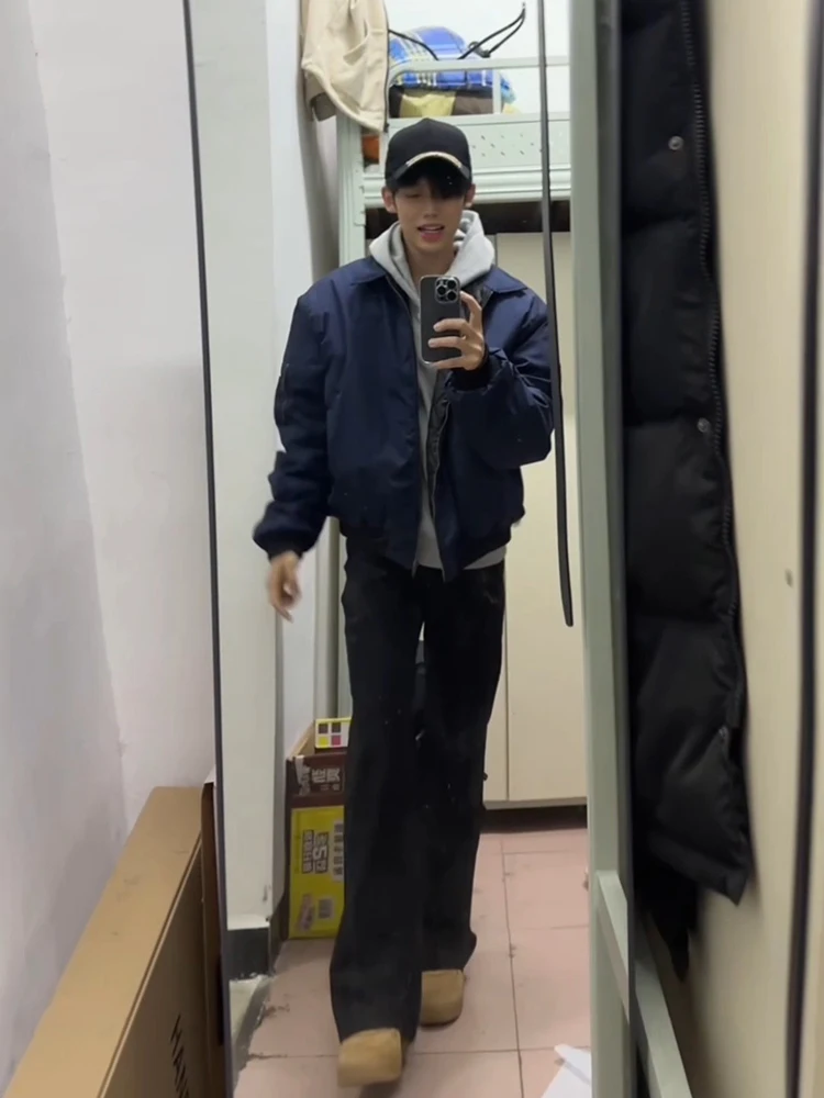 

Thiened American Pilot Jaet Men's Cotton Workwear Winter ort Baseball Sle Warm Faionable Loose Fit Polyester Fiber