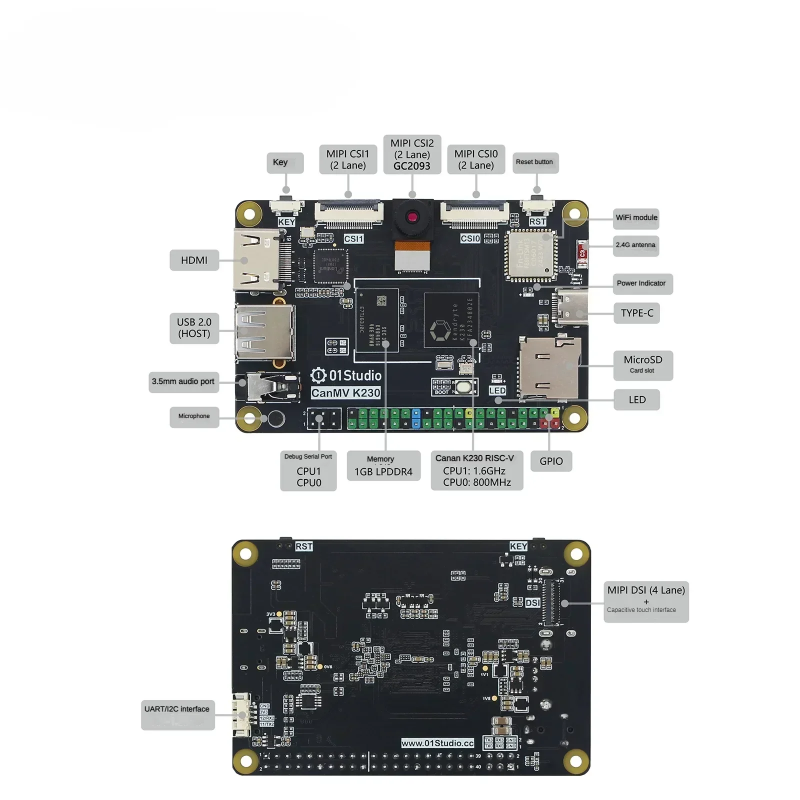 Imagem -04 - Canmv K230 ai Placa de Desenvolvimento Câmera Módulo de Reconhecimento Visual 6tops Potência de Computação Excede K210