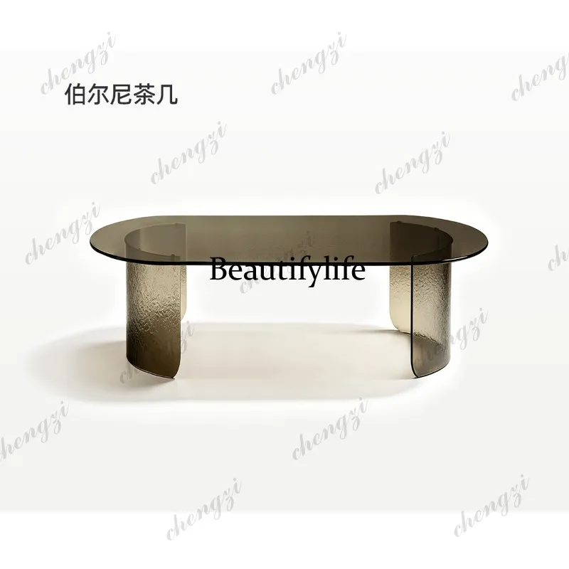 White jade pattern glass art Italian minimalist wabi sabi wind antique rectangular coffee table