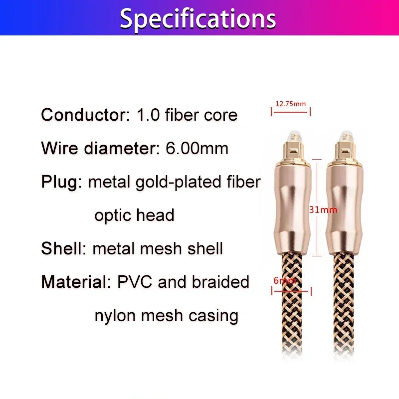2021 Nieuwe 5.1 Digital Sound Spdif Optische Kabel Toslink Kabel Fiber Optische Audio Kabel Met Gevlochten Jas OD6.0 0.5M 1M 1.5M 2M