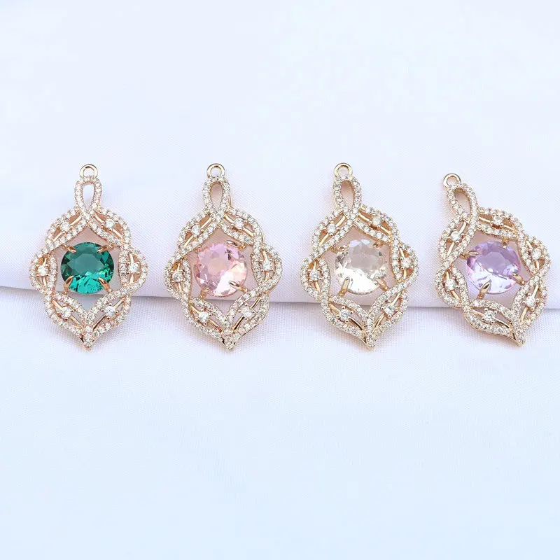 10pcs/ Bag DIY jewelry accessories copper inlaid zirconia hollow retro flower pendant necklace earrings jewelry accessories