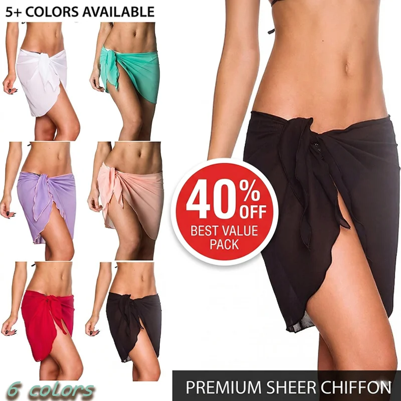 

Women Short Sarong Skirt Chiffon Beach Coverup Scarf Wrap For Swimsuit Cover Short Beach Wear