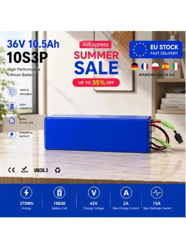 36V 7.8Ah 10.5Ah 14Ah 18650 Lithium-Akku-Pack 10S3P Langstrecken-Akku Kompatibel mit FIIDO D1 D2 D2S D4S Faltbares Elektrofahrrad Ersatzakku EU-Lager Schneller Versand