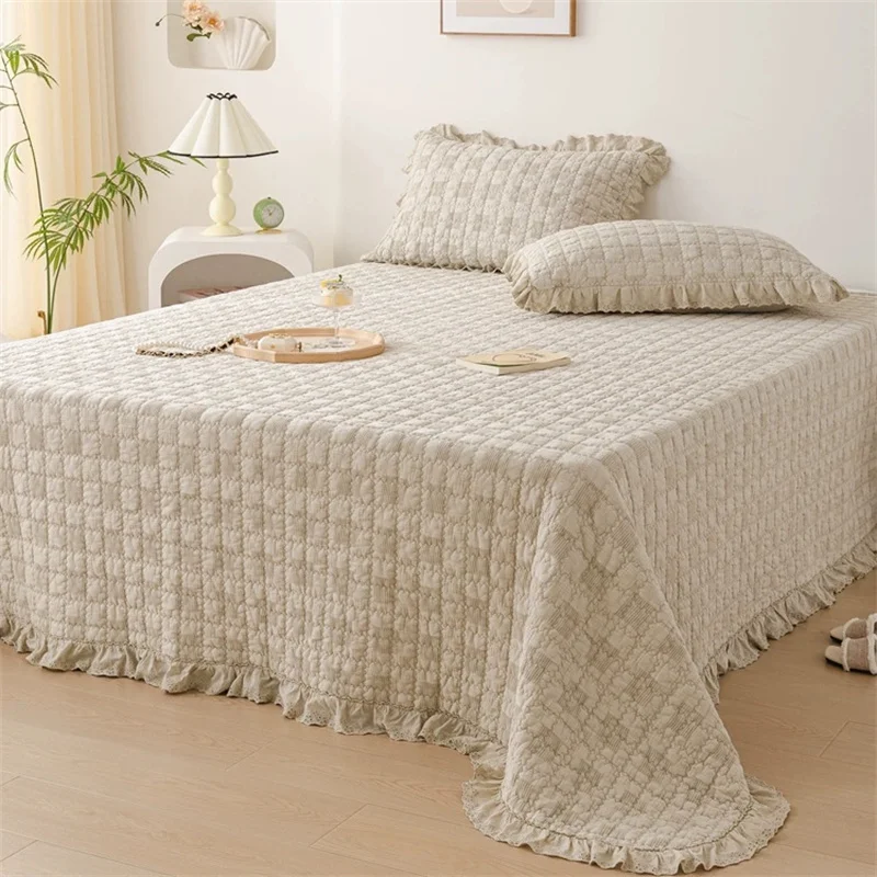 Waffle Plaid Cotton Quilt Set Quilted Bedspread on The Bed Ruffles Coverlet Comforter Padding Blanket Cubrecam Bed Cover Colcha