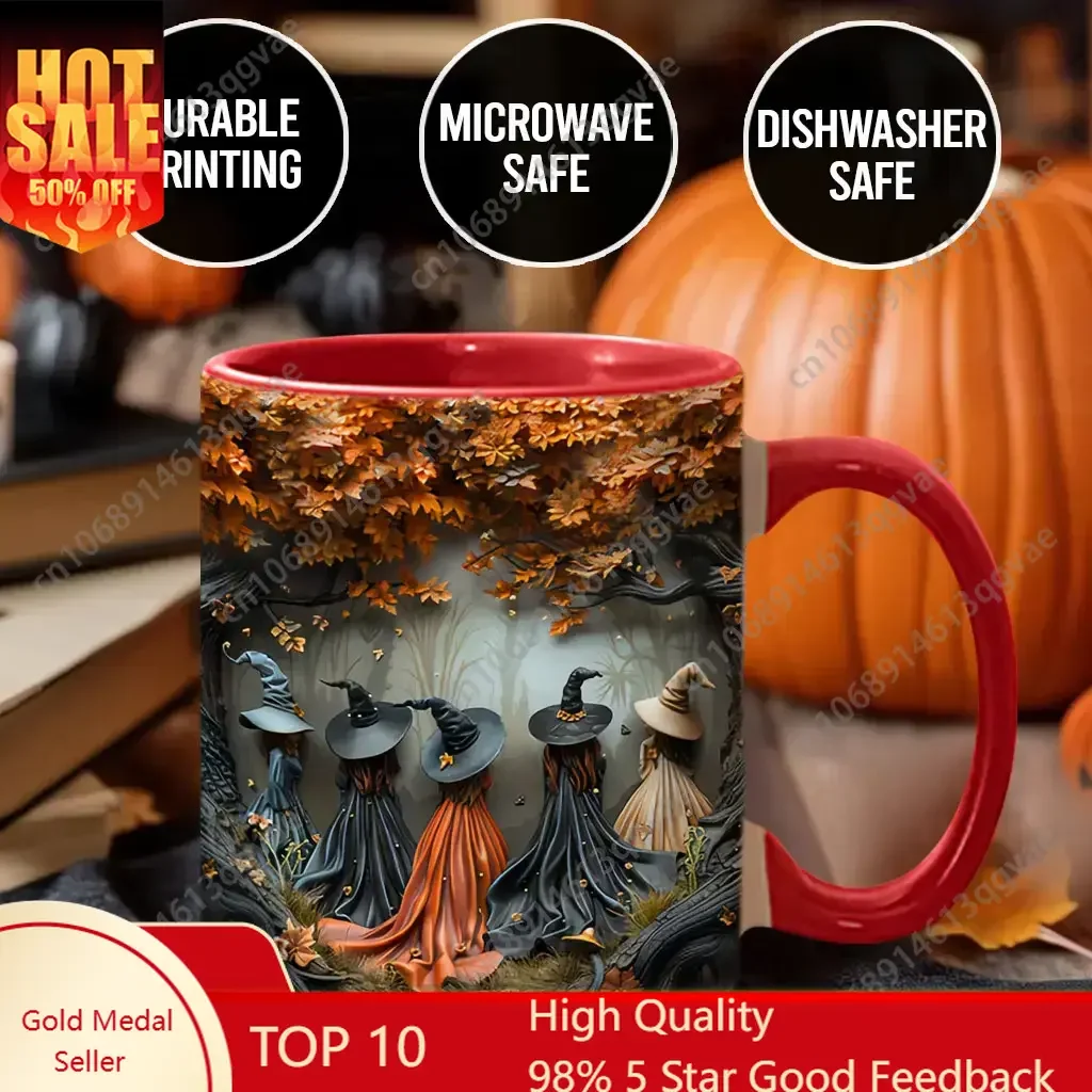 

Beautiful Witch Coffee Mug Spooky Season Halloween Design Witch Print Ceramic Drinkware 11 Oz Mugs Beverage Cup / Water Cups