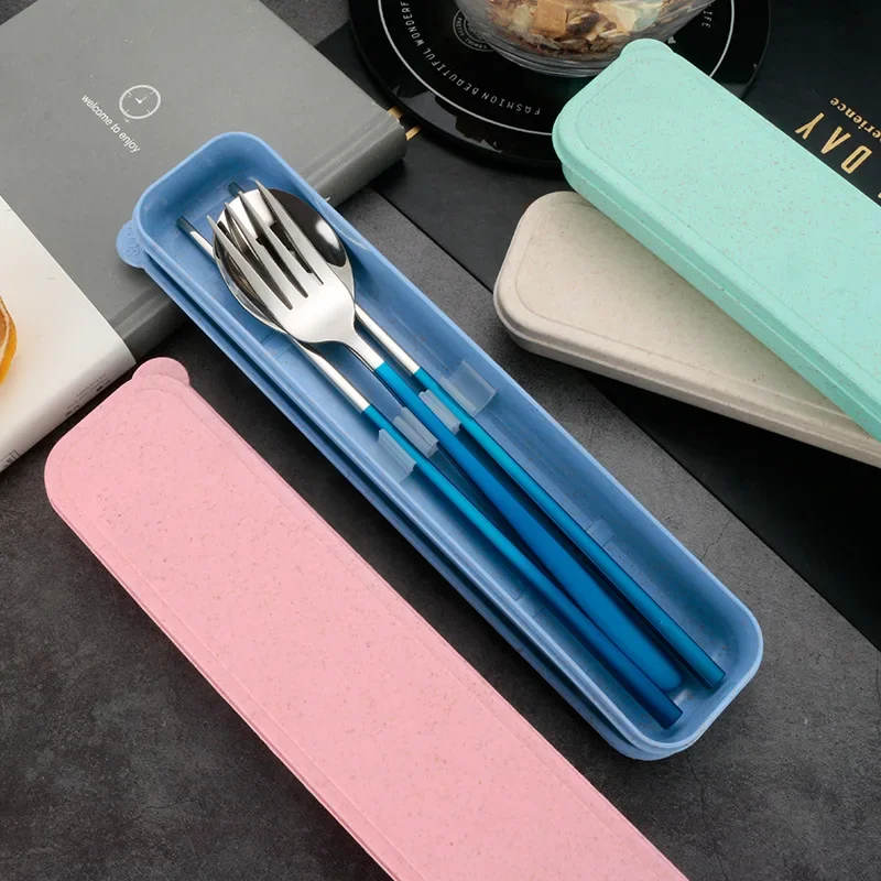 3-Piece Portable Flatware Set, Chopsticks, Fork and Spoon with Travel Case Cutlery Set For Home Office Camping Bento Box