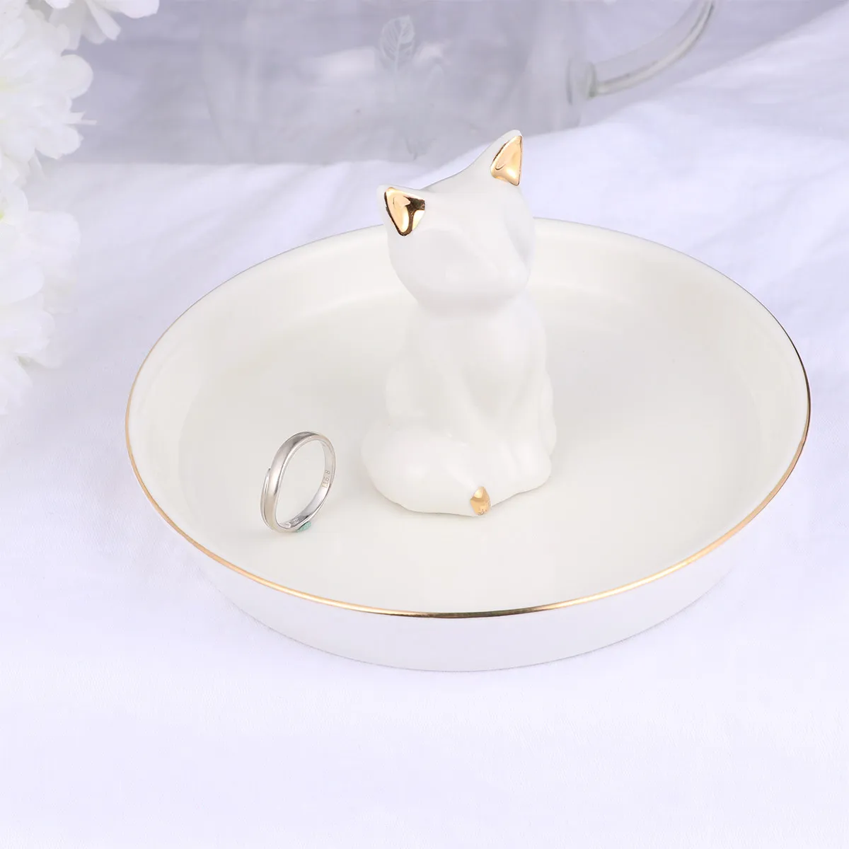 

2Pcs White Ceramic Jewelry Tray Compact Stackable Dish for Bathroom Bedroom Display Wedding Birthday Valentine Gift Trinket
