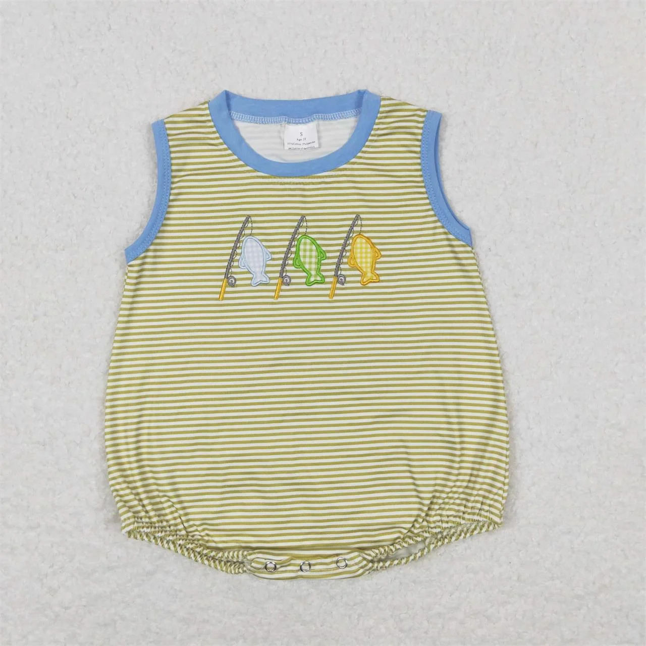 Wholesale Kids Newborn Embroidery Fish Boats One-piece Coverall Bodysuit Baby Boy Toddler Romper Jumpsuit Stripes Clothing