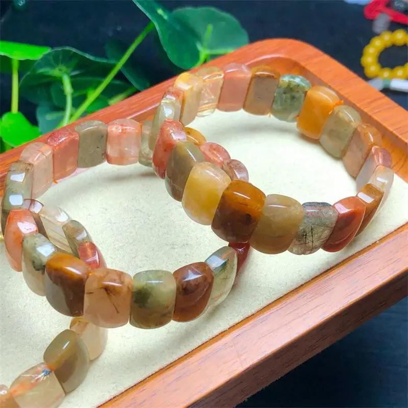 Natural Colored Rutilated Quartz Bangle For Women Men Love Gift Crystal Beads Strands Jewelry Gift 1PCS 8X14MM