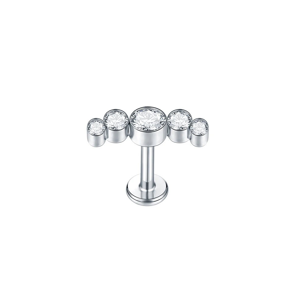 1Pc Titanium Labret Piercing Goud Kleur Helix Oor Piercing Tragus Piercing Kubieke Zirkoon Lip Studs Ring Kraakbeen Oorbel Sieraden