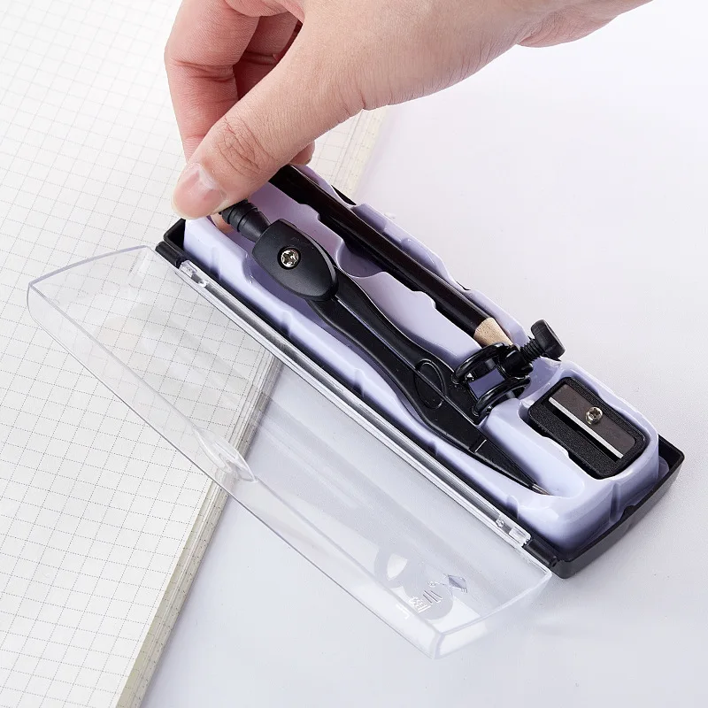 2Sets Classic Compass 3-piece Compass Set Zinc Alloy Removable Pencil Sharpener mathematics  protractor set  math