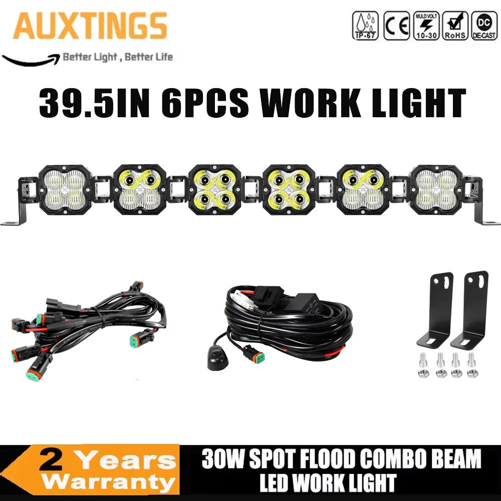 

39.5 Inch 6Pcs 30W Cube LED Pod Light Spot Flood Combo Beam Work Lights,5500K Off-Road Driving Lamp for ATV,UTV,Truck,Motorcycle
