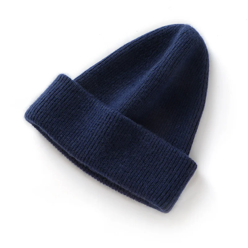 DjzDsm New Simple 100% Pure Cashmere Hat Men\'s Thick Woolen Hat All Knitted Hat Warm Bun Hat Female Winter