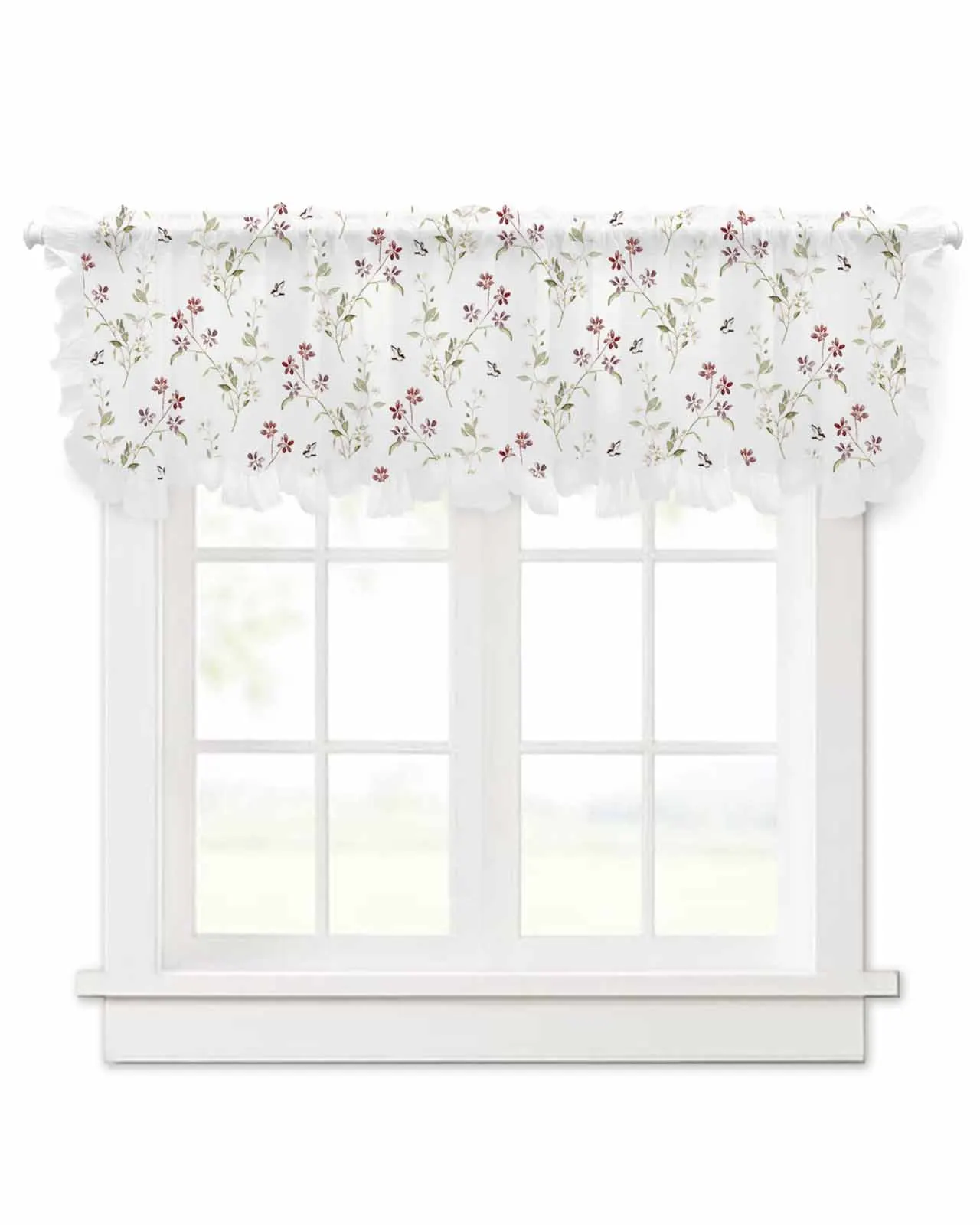 Flowers Leaves Animals Birds Short Tulle Half Curtains for Living Room Kitchen Door Cafe Window Sheer Valance Drapes