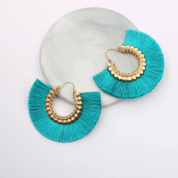 Bohemia BohoTassel Earings Fashion Jewelry 2023 Round Dangle Drop Statement Earrings for Women Cotton Thread Accessories