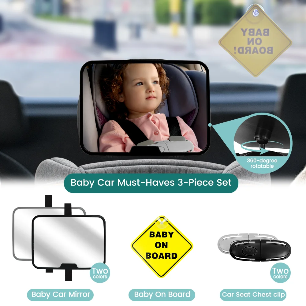 360° Rotation Shatterproof Baby Car Mirror, Rear Facing Car Seat Mirror for Infant Newborn, Easy Assembled Crash Tested