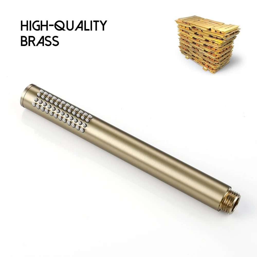 Brushed Gold Handheld Shower 100%Brass Hand Shower Round Bathroom Hand Hold shower With Rubber Spray