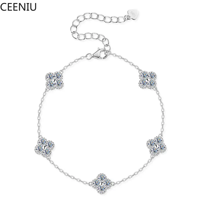New 925 Silver Flower Clover Bracelet Moissanite 3mm for Women 18k Gold Plated Fine Jewelry Certified Lab Diamond D-E