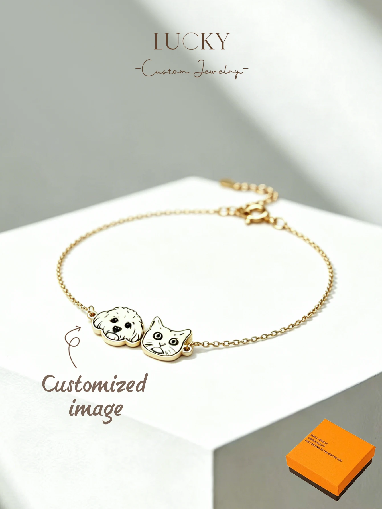 1 DIY custom women's pet avatar picture hand/chain, customizable name, simple daily style, product includes gift box, suitable f