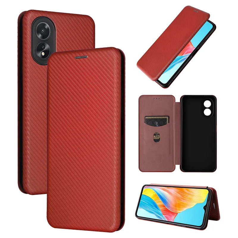 For OPPO A38 4G Global CPH2579 Case Luxury Flip Carbon Fiber Skin Magnetic Adsorption Case For OPPO A38 4G Protect Phone Bags