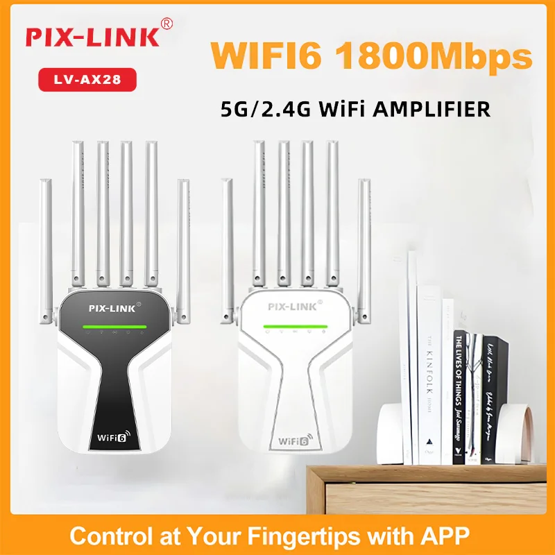  PIX-LINK Solve Weak WiFi 1800Mbps WiFi 6 Repeater Signal Dual Band Expander with WPS  AP Mode 6 Antennas Signal Booster AX28