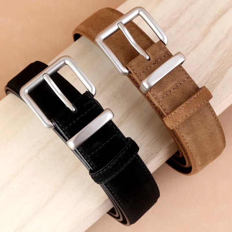 2024 New Genuine Leather Belt, Women's Cowhide Suede Belt, Fashionable and Casual Needle Buckle Trendy Decorative Belt