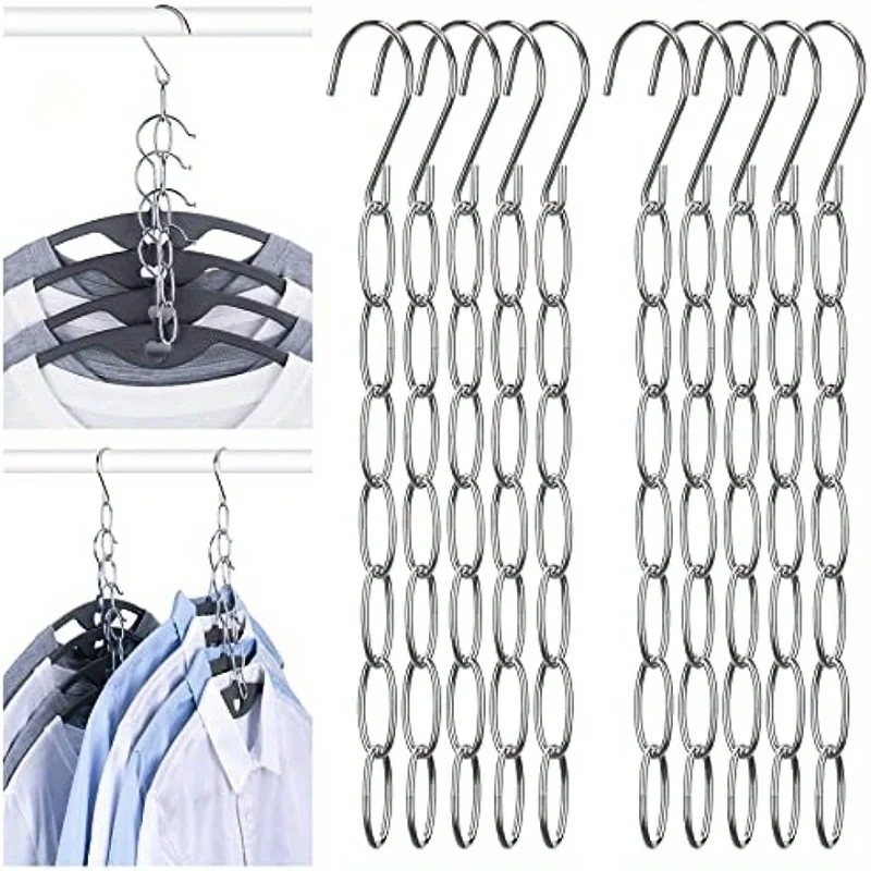 Space Saving Clothes Hanger Chain, Multi Layer Metal Hanger Connector Chain, Closet Organizer Storage Hook Chain for Clothing